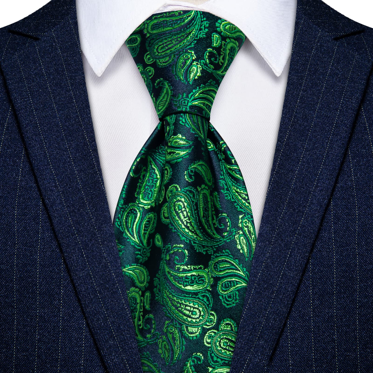 YourTies Deep Blue Green Jacquard Paisley Necktie Hanky Cufflinks Set