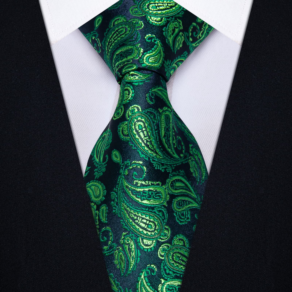 YourTies Green Paisley Tie Blue Men Necktie Floral Brooch Tie Bar Set