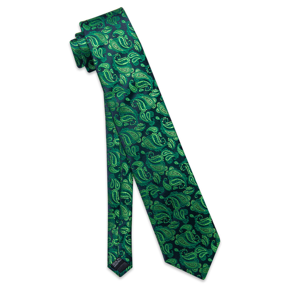 YourTies Green Paisley Tie Blue Men Necktie Floral Brooch Tie Bar Set