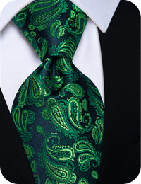 YourTies Green Paisley Tie Blue Men Necktie Floral Brooch Tie Bar Set