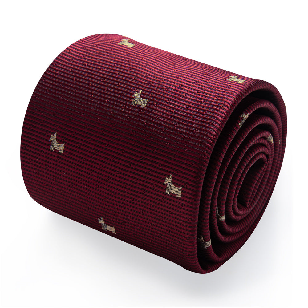 YourTies Burgundy Necktie Brown Puppy Pattern Tie Hanky Cufflinks Set