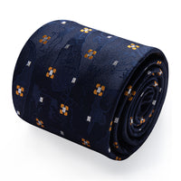 YourTies Navy Blue Necktie Gold Flower Pattern Tie Hanky Cufflinks Set