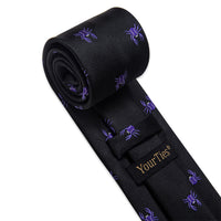 YourTies Mens Black Tie Purple Crab Pattern Tie Hanky Cufflinks Set