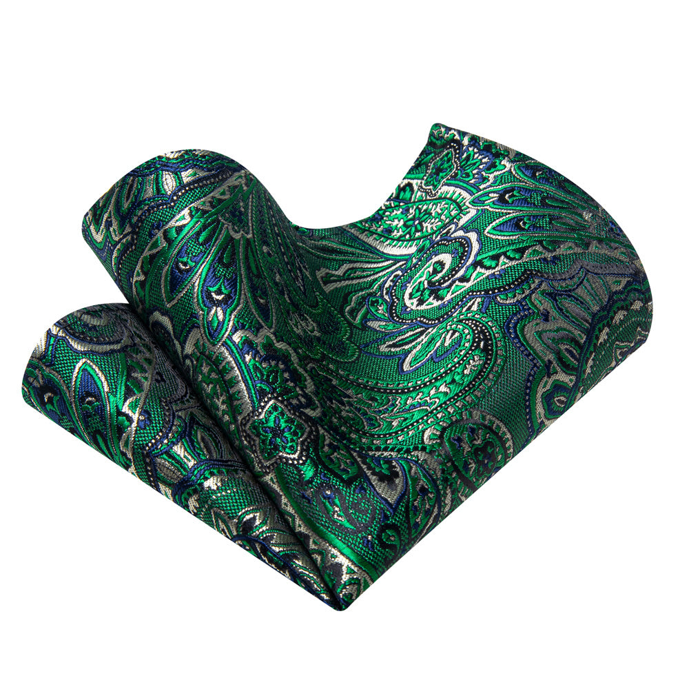 YourTies Mens Green Tie Paisley Silk Neck Tie Hanky Cufflinks Set