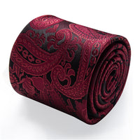 YourTies Black Wine Red Flower Mens Necktie Floral Brooch Tie Bar Set