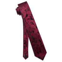 YourTies Black Wine Red Flower Mens Necktie Floral Brooch Tie Bar Set