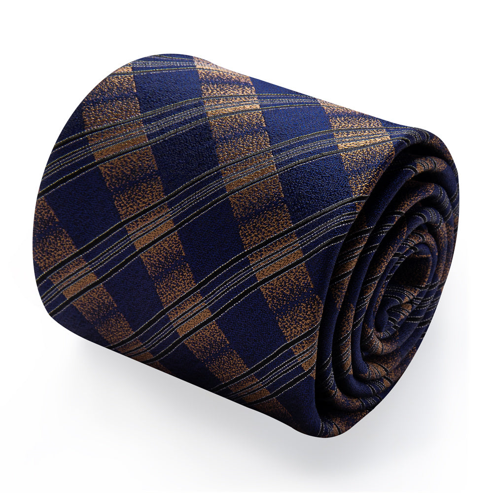 YourTies Blue Brown Plaid Ties Black Stripes Tie Hanky Cufflinks Set