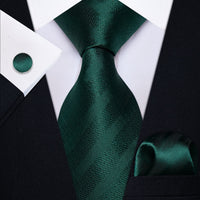 YourTies Jungle Green Tie Jacquard Striped Necktie Hanky Cufflinks Set