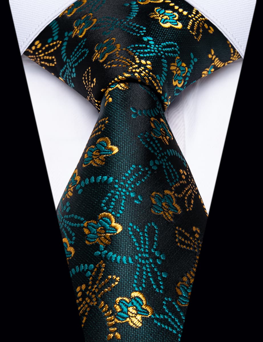 YourTies Teal Green Dragonfly Pattern Novelty Tie Hanky Cufflinks Set