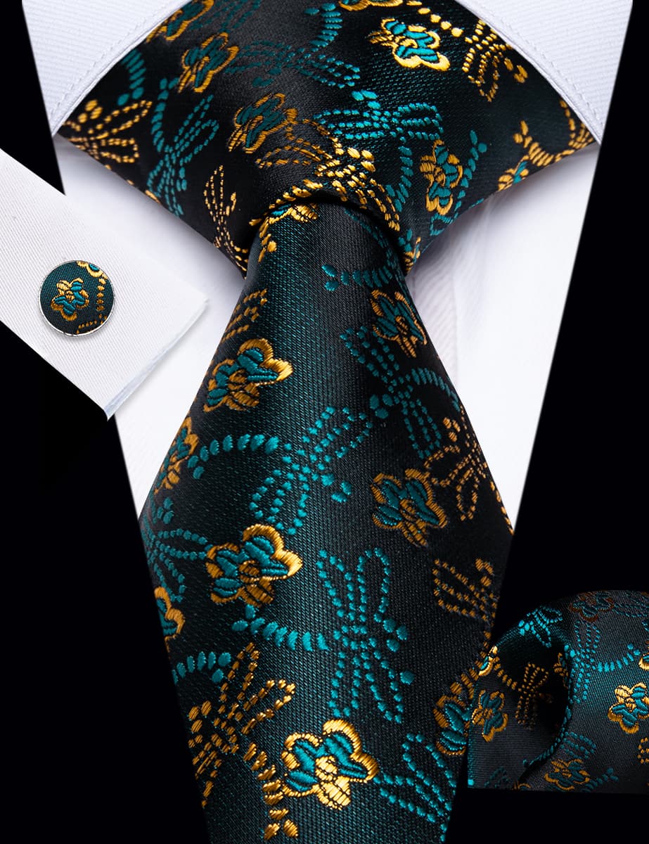 YourTies Teal Green Dragonfly Pattern Novelty Tie Hanky Cufflinks Set