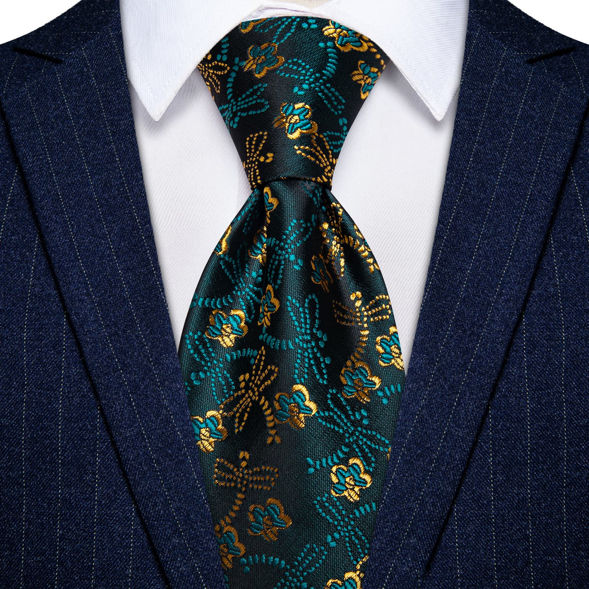 YourTies Teal Green Dragonfly Pattern Novelty Tie Hanky Cufflinks Set