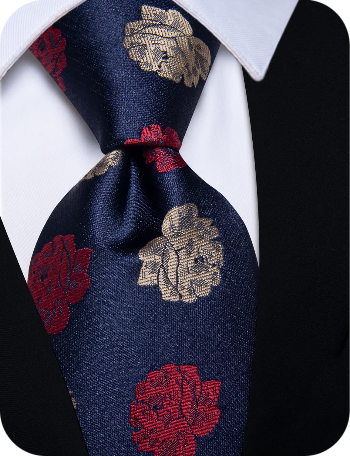  Blue Necktie Red Brown Roses Floral Tie Hanky Cufflinks Set