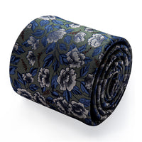 YourTies Green Necktie Blue Jacquard Floral Tie Hanky Cufflinks Set