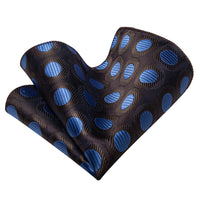 YourTies Mens Brown Necktie Blue Polka Dots Tie Hanky Cufflinks Set