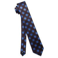 YourTies Mens Brown Necktie Blue Polka Dots Tie Hanky Cufflinks Set