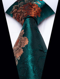 YourTies Teal Necktie Brown Orange Floral Mens Tie Hanky Cufflinks Set