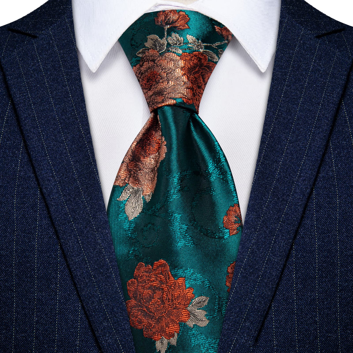 YourTies Teal Necktie Brown Orange Floral Mens Tie Hanky Cufflinks Set