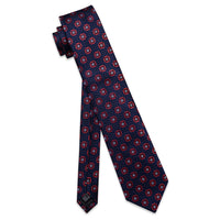 YourTies Dark Blue Necktie Red Geometric Mens Tie Hanky Cufflinks Set