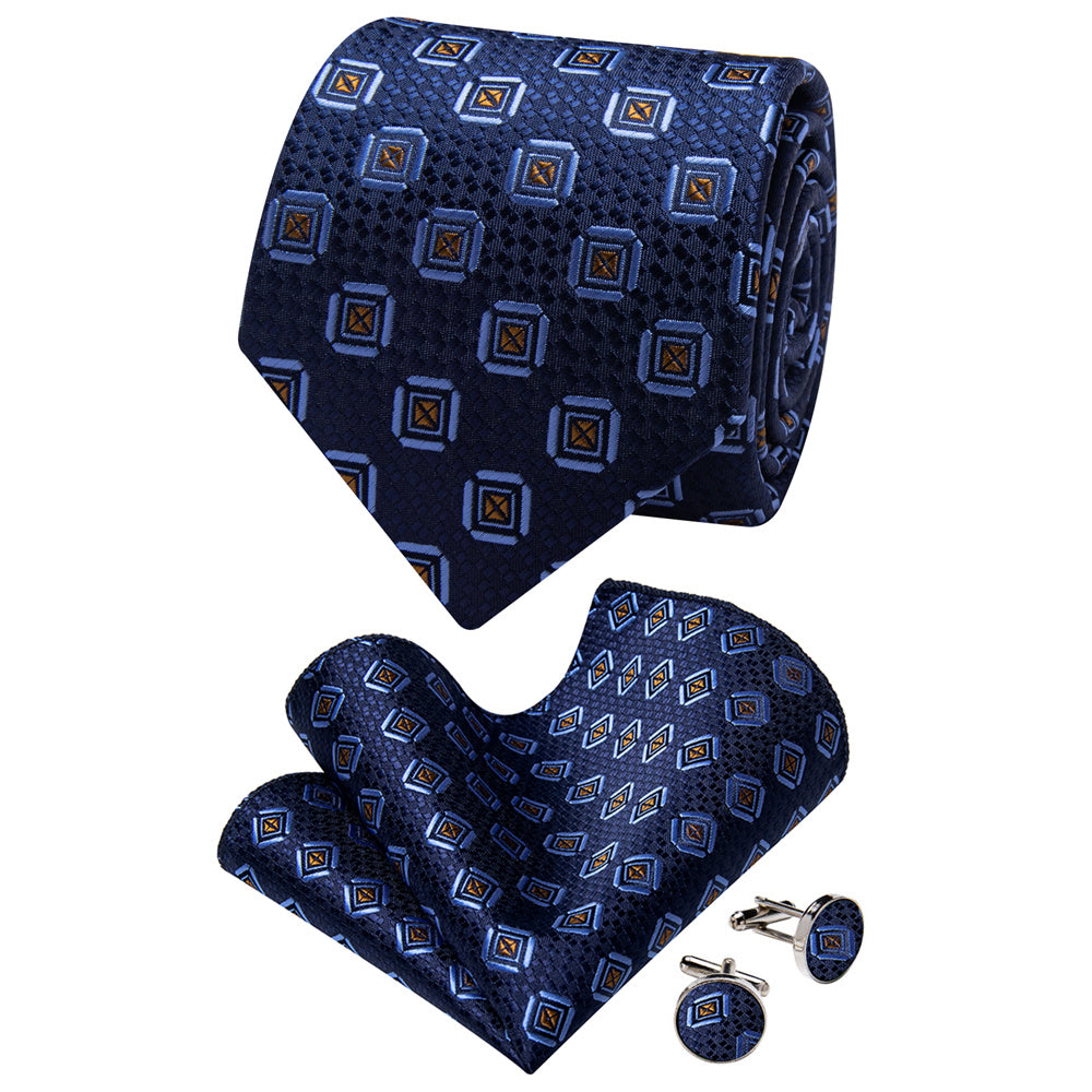 YourTies Blue Tie Sky Blue Pattern Necktie Floral Brooch Tie Bar Set