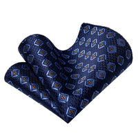 YourTies Dark Blue Necktie Gold Geometric Mens Tie Hanky Cufflinks Set