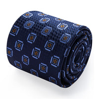 YourTies Dark Blue Necktie Gold Geometric Mens Tie Hanky Cufflinks Set