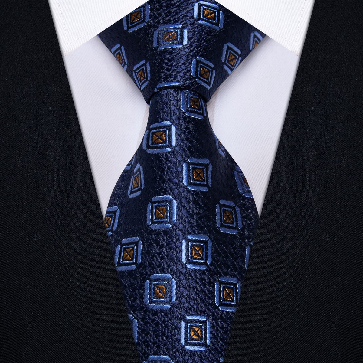 Blue Tie Sky Blue Pattern Necktie Floral Brooch Tie Bar Set