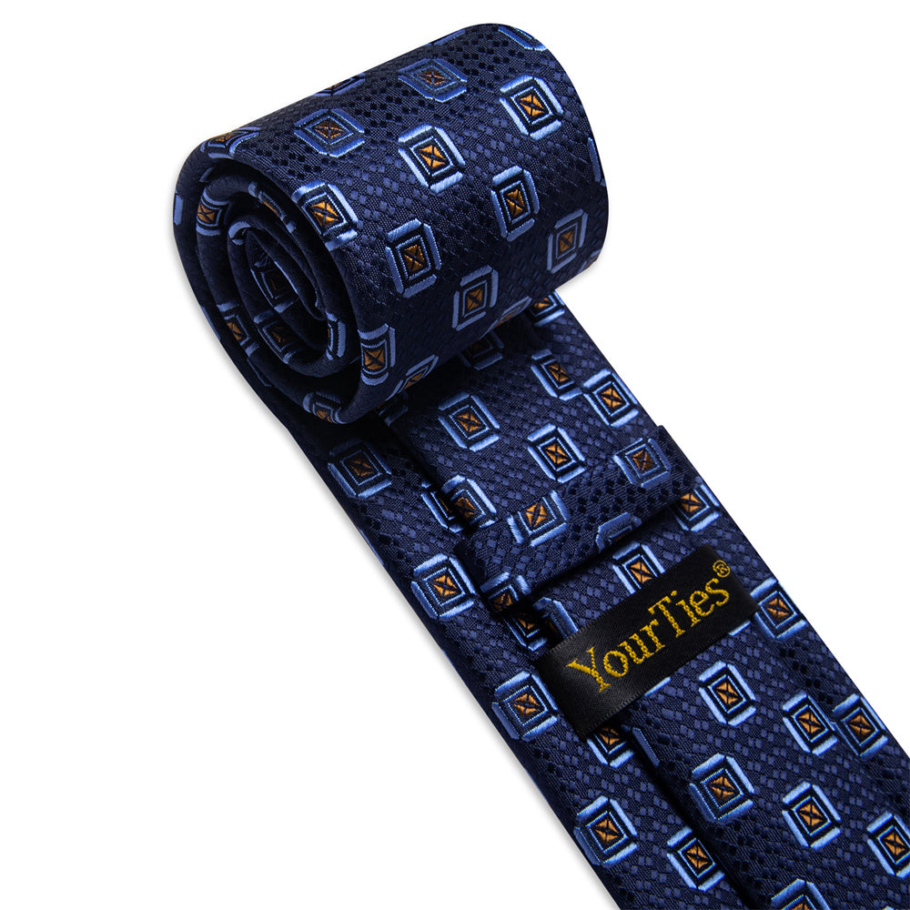 YourTies Blue Tie Sky Blue Pattern Necktie Floral Brooch Tie Bar Set