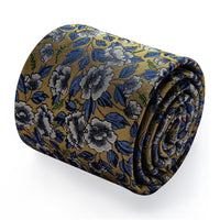 YourTies Shadow Brown Necktie Blue Floral Mens Tie Hanky Cufflinks Set