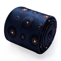 YourTies Deep Blue Neckties Brown Floral Mens Tie Hanky Cufflinks Set