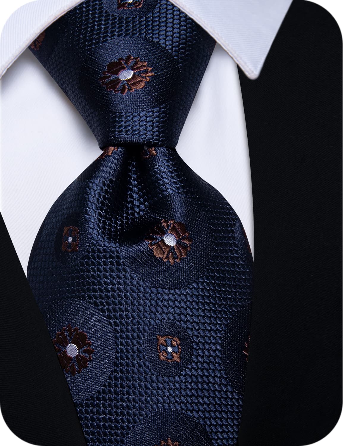 YourTies Deep Blue Neckties Brown Floral Mens Tie Hanky Cufflinks Set