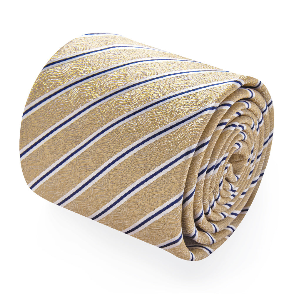 YourTies Light Yellow Neckties Blue Striped Tie Hanky Cufflinks Set