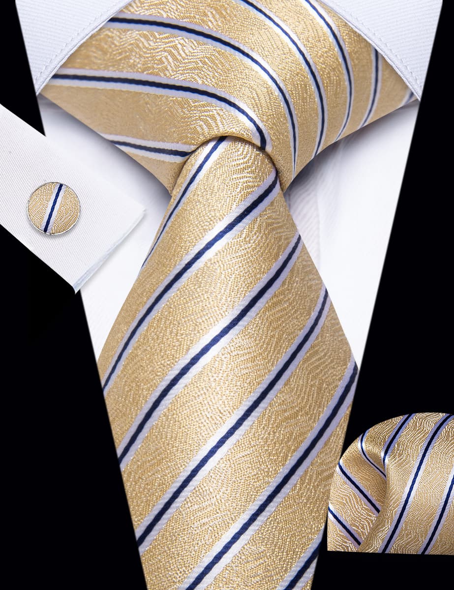 YourTies Wheat Yellow Necktie Blue Stripes Men Tie Brooch Tie Bar Set