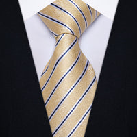 YourTies Light Yellow Neckties Blue Striped Tie Hanky Cufflinks Set