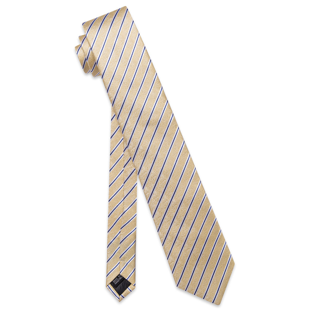 YourTies Wheat Yellow Necktie Blue Stripes Men Tie Brooch Tie Bar Set