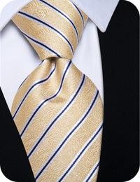 YourTies Light Yellow Neckties Blue Striped Tie Hanky Cufflinks Set