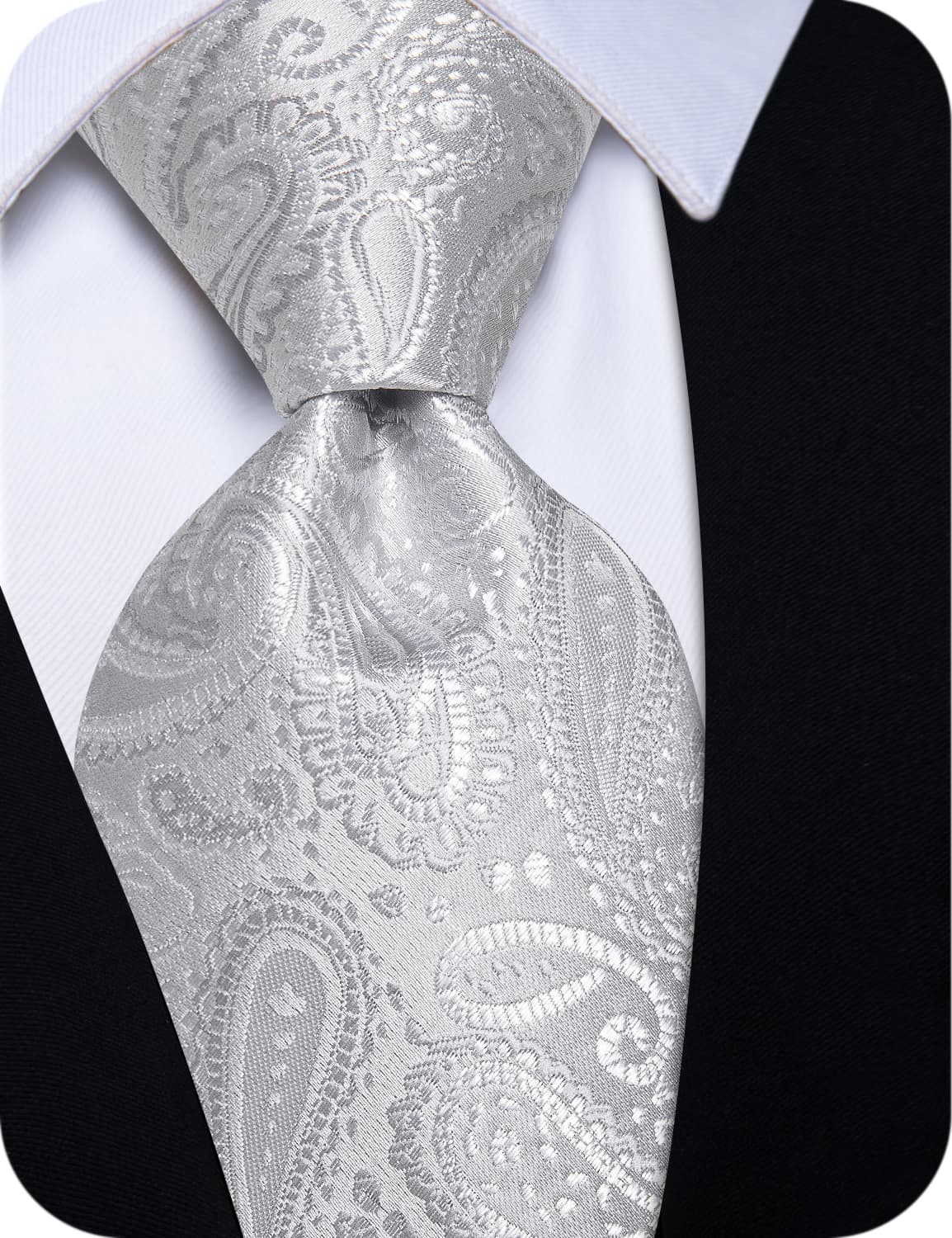 YourTies Light Grey Necktie Paisley Mens Silk Tie Brooch Tie Bar Set