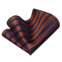 YourTies Burnt Orange Neckties Blue Stripes Tie Hanky Cufflinks Set