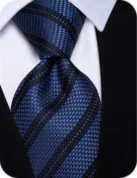 YourTies Royal Blue Neckties Black Striped Men Tie Hanky Cufflinks Set