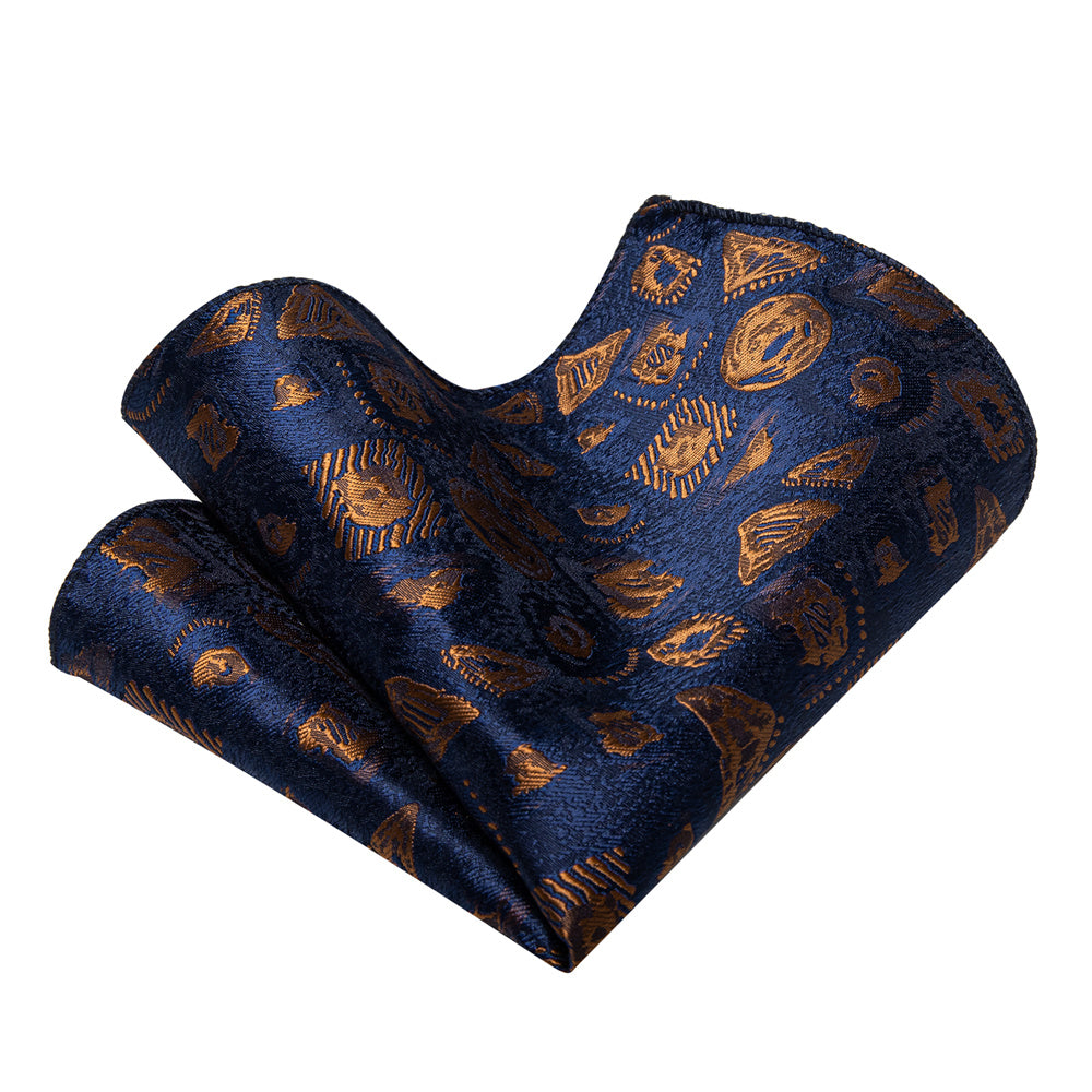 YourTies Royal Blue Necktie Brown Jacquard Men Tie Hanky Cufflinks Set