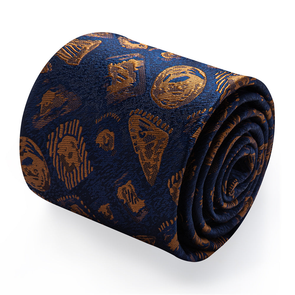 YourTies Royal Blue Necktie Brown Jacquard Men Tie Hanky Cufflinks Set