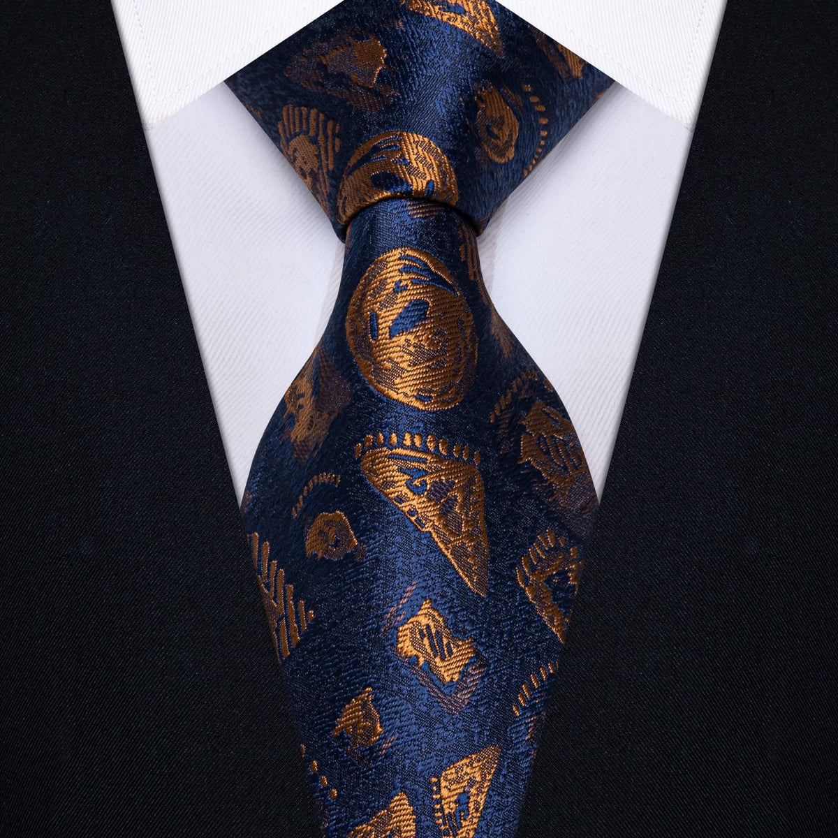 YourTies Royal Blue Necktie Brown Jacquard Men Tie Hanky Cufflinks Set