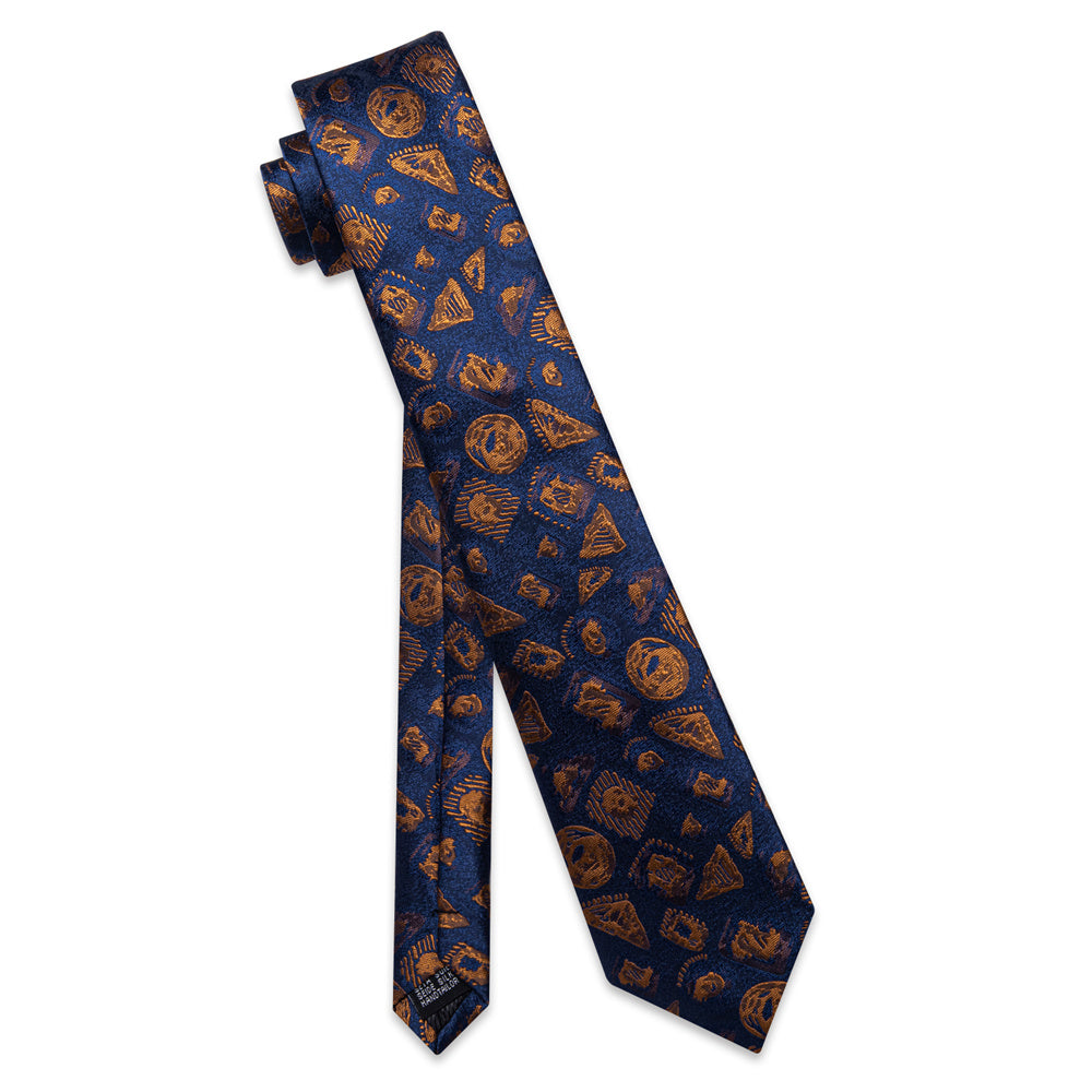 YourTies Royal Blue Necktie Brown Jacquard Men Tie Hanky Cufflinks Set