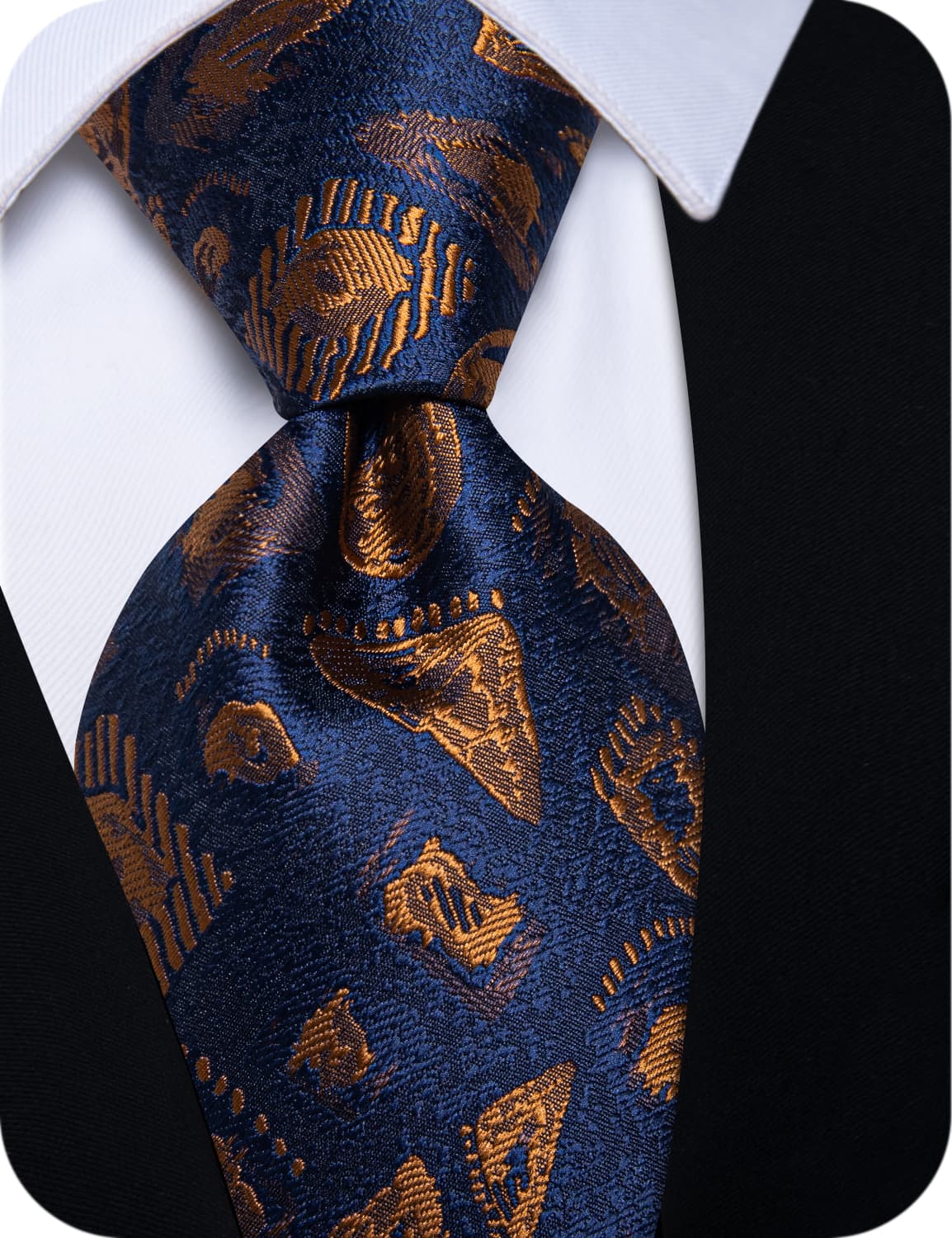 YourTies Royal Blue Necktie Brown Jacquard Men Tie Hanky Cufflinks Set