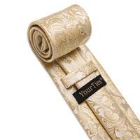 YourTies Champagne Yellow Ties Men Paisley Necktie Brooch Tie Bar Set