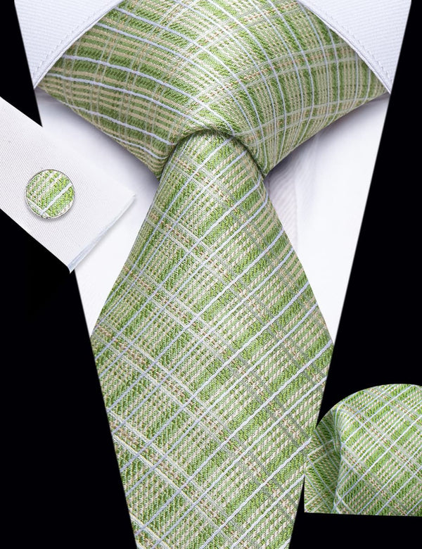 YourTies Sage Green Striped Silk Mens Dress Necktie Set