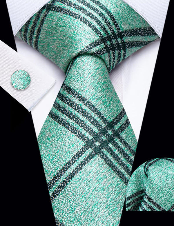 YourTies Pearl Aqua Green Striped Silk Mens Dress Necktie Set