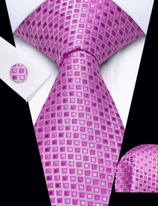 YourTies Light Purple Plaid Pattern Silk Mens Necktie Set