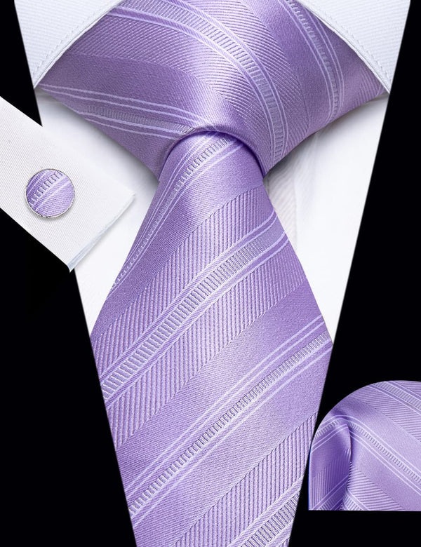 YourTies Orchid Purple Striped Silk Mens Dress Necktie Set