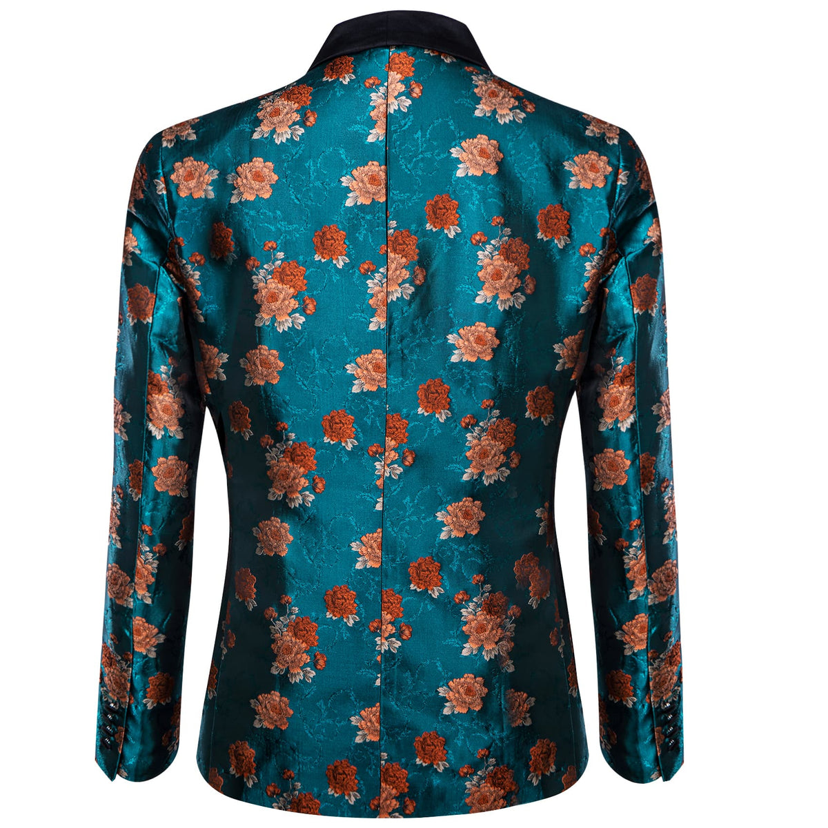 YourTies Teal Blue Orange Floral Silk Shawl Collar Suit for Men