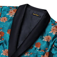 YourTies Teal Blue Orange Floral Silk Shawl Collar Suit for Men